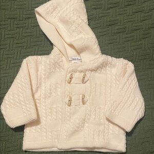 Sarah Louise baby infant Cream Knit white sweater hooded coat